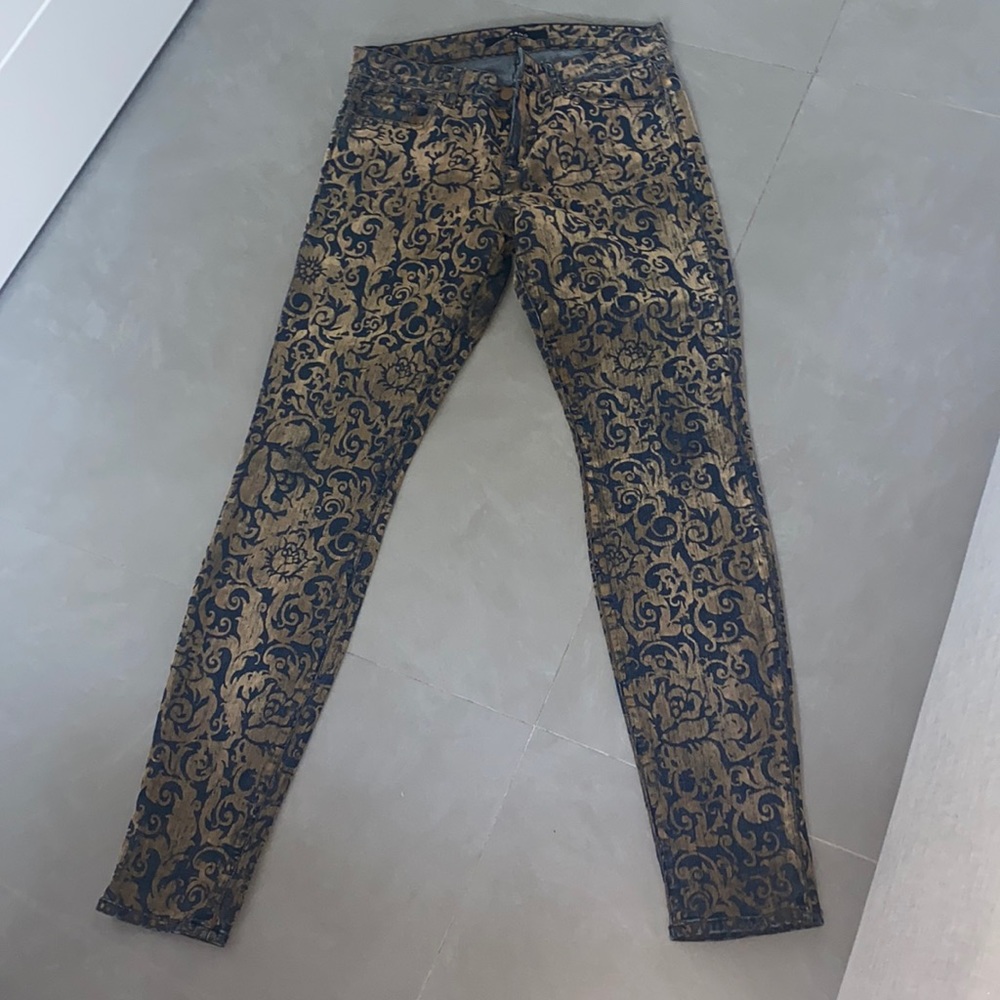 J Brand gold brocade skinny jeans